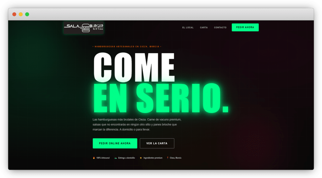 Web de La Sala Burger - restaurante con delivery