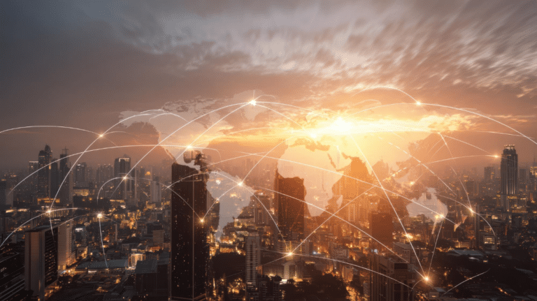 Red global de enlaces representando una estrategia de link building entre sitios web